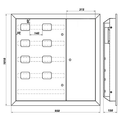 Щит этажный встраеваемый ЩЭВ-8 1000х900х96мм на 8 квартир фото Щит этажный встраеваемый ЩЭВ-8 1000х900х96мм на 8 квартир картинка